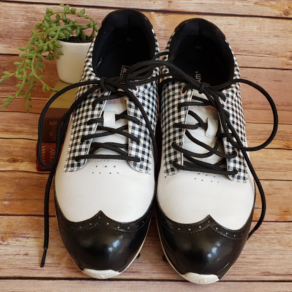 Adidas 7 Fitfoam B/W Gingham Golf Oxfords EUC